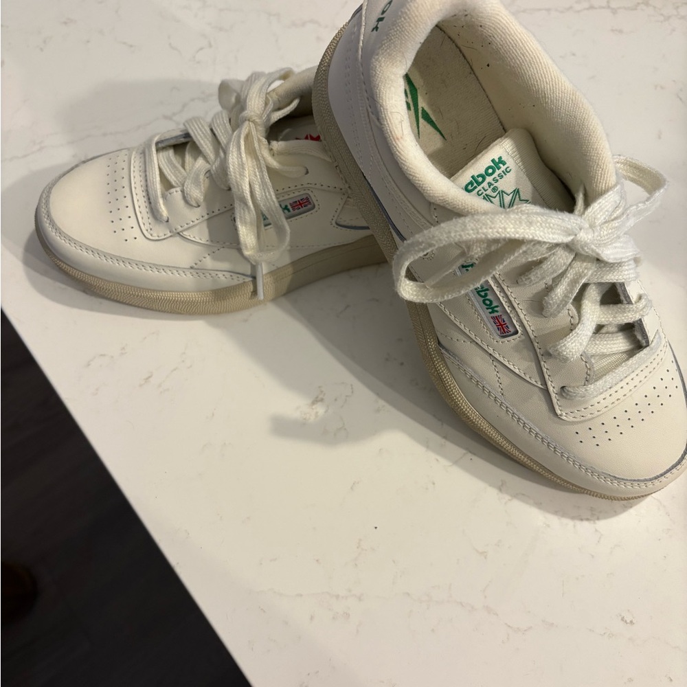 Reebok White Sneakers Leather Upper Perforated Design